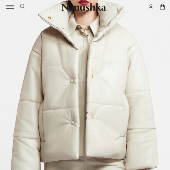Nanushka Vegan Hide Puffer Jacket in Creme - Picture 3 of 3